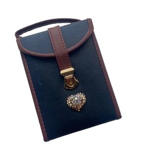 Rhinestone Heart | Trifold | Black/Brown | Jewelry Case